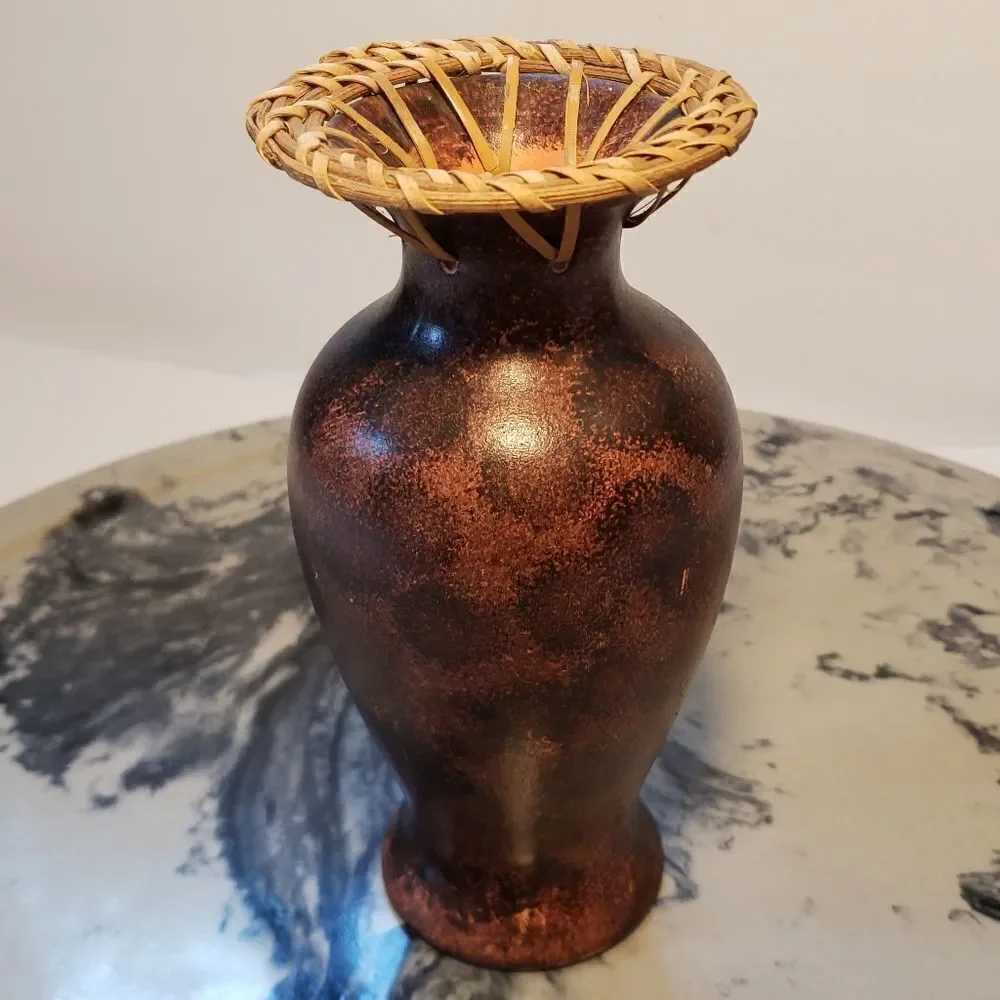 Pottery Vase Rattan Embellished
